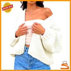 Crochet Chunky Cable Knit Cardigan Oversized Y2K Preppy Aesthetic Sweater